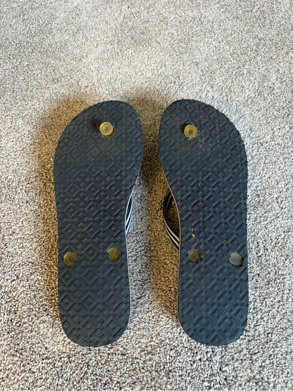 Tory Burch Navy and White Flip Flop Sandals with Classic Gold Logo Accents